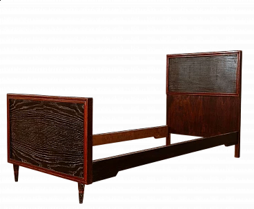 Letto singolo in rovere con profili tinti bordeaux, anni '40