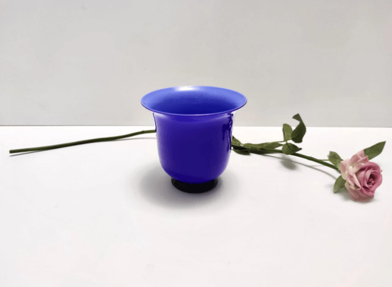 Vaso Anni Trenta in vetro opalino blu di Paolo Venini, anni '90 5