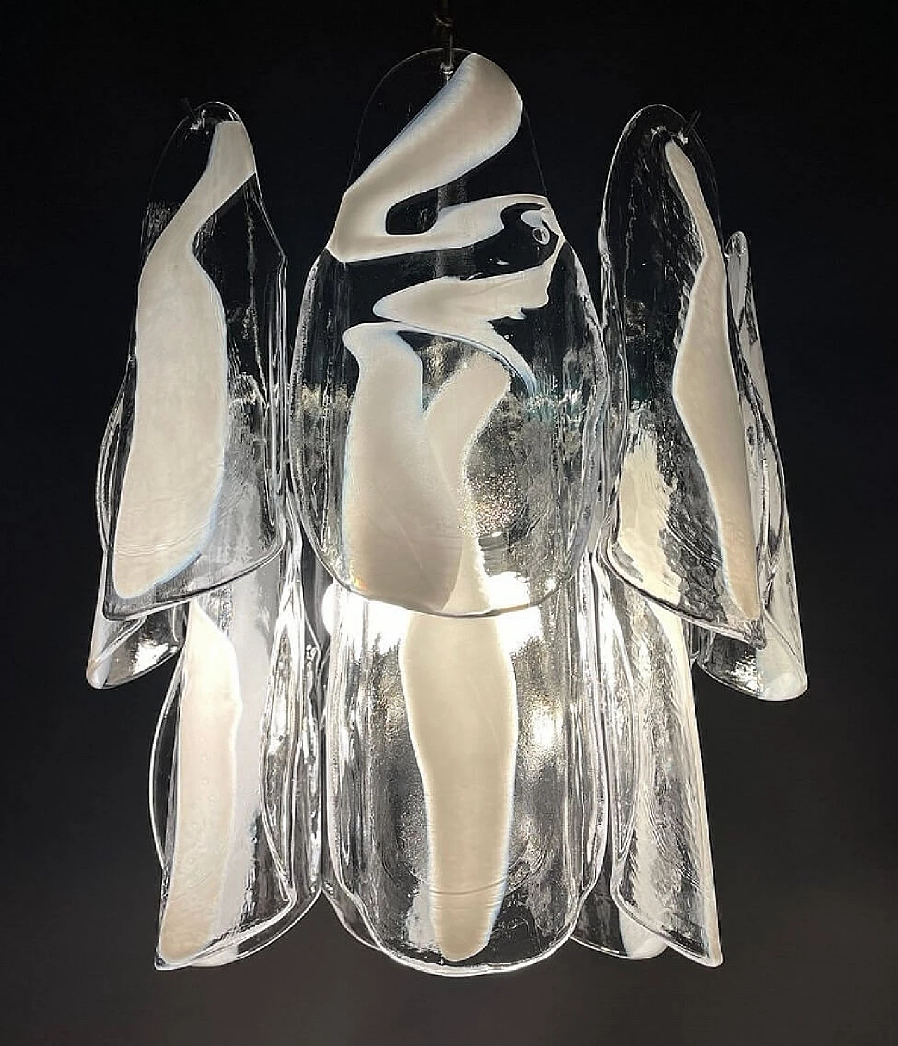 Transparent and white Murano glass chandelier by Mazzega, 1970s 3