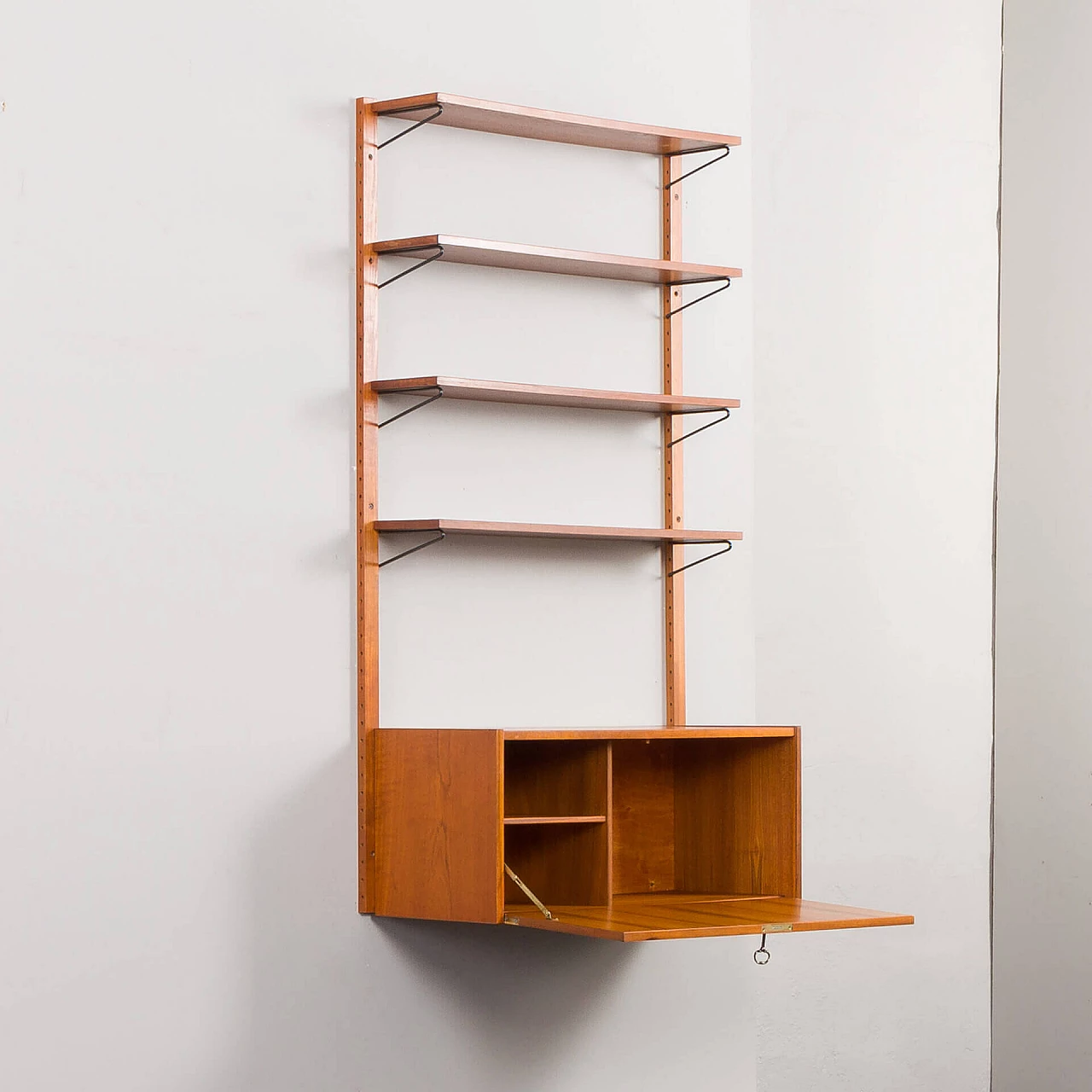 Hanging teak bookcase with desk in the style of Cadovius and Sorensen, 1970s 3