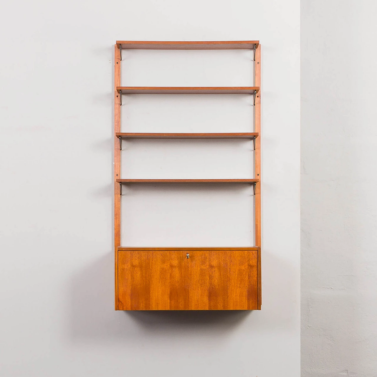 Hanging teak bookcase with desk in the style of Cadovius and Sorensen, 1970s 4