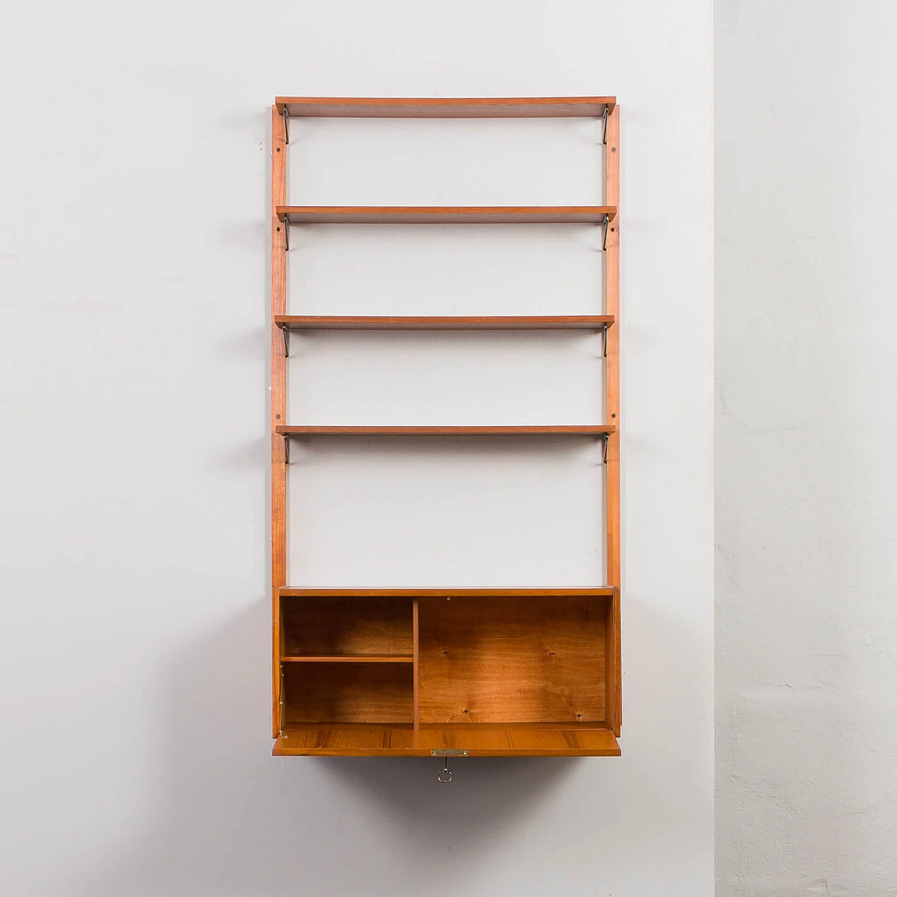 Hanging teak bookcase with desk in the style of Cadovius and Sorensen, 1970s 5