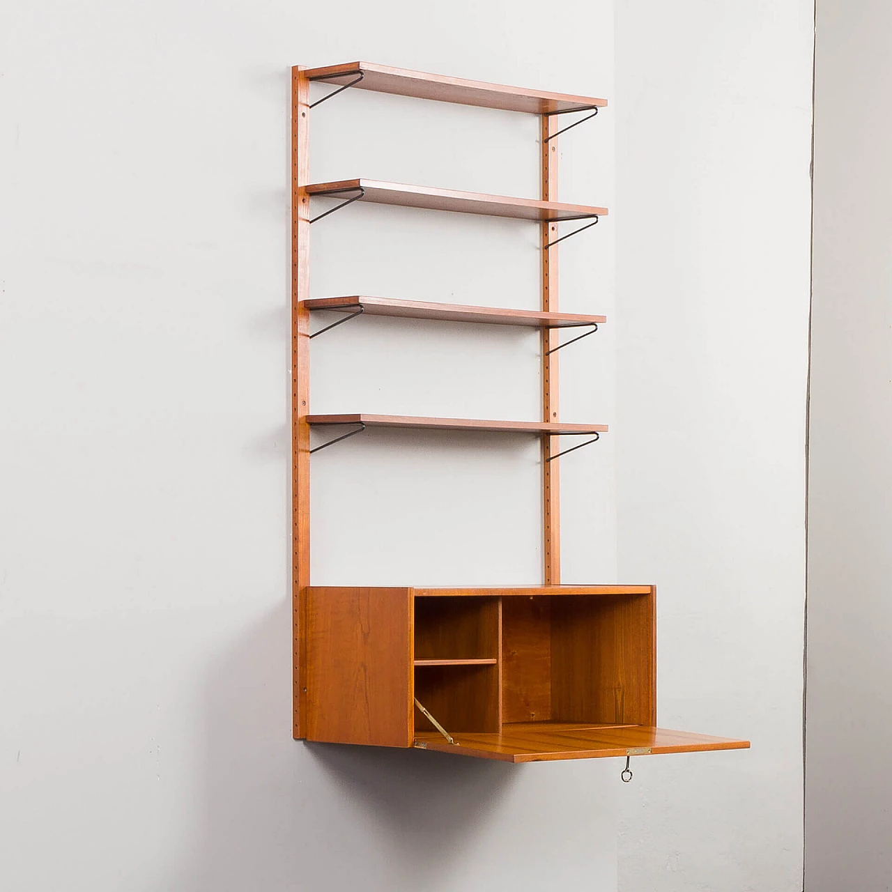 Hanging teak bookcase with desk in the style of Cadovius and Sorensen, 1970s 6