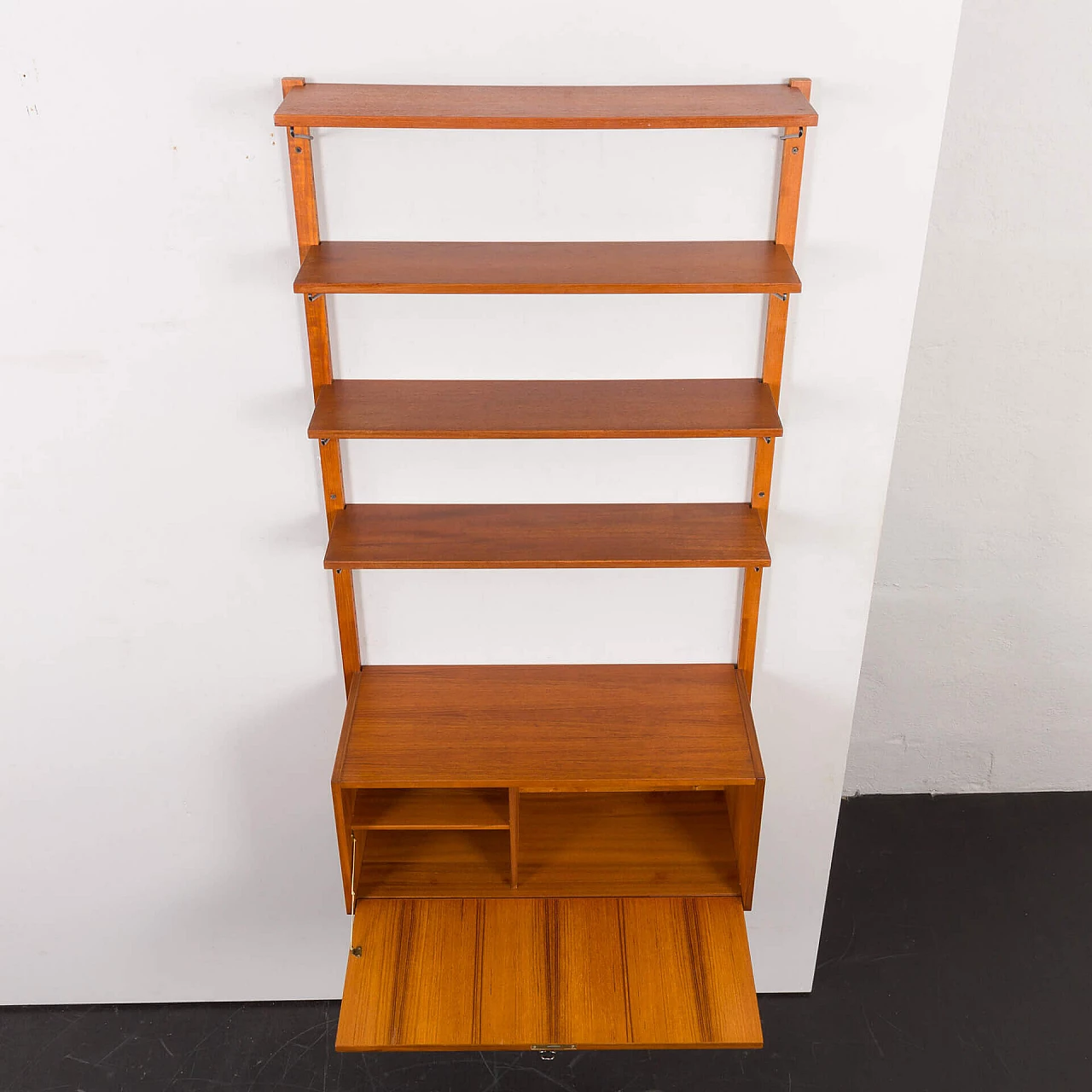 Hanging teak bookcase with desk in the style of Cadovius and Sorensen, 1970s 8