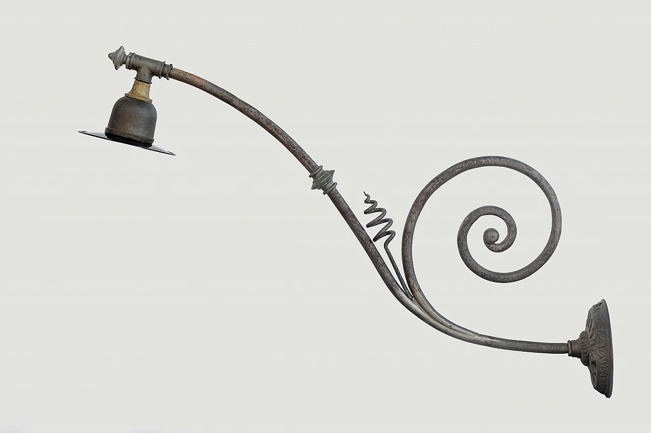 Pair of iron, cast iron and painted sheet metal wall street lamps 2