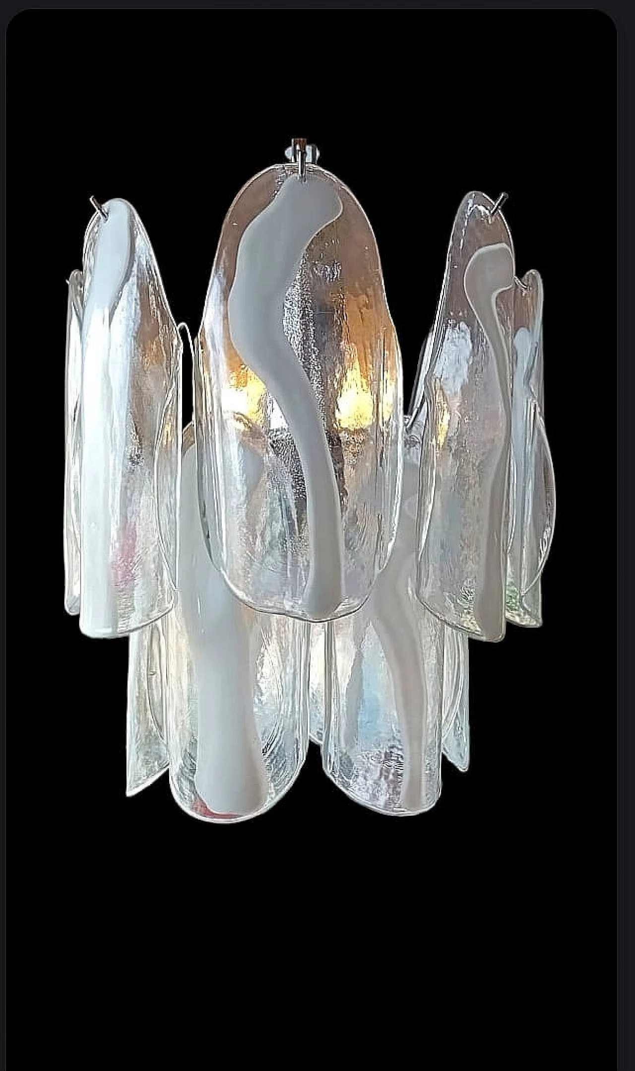 Transparent and white Murano glass chandelier by Mazzega, 1970s 10