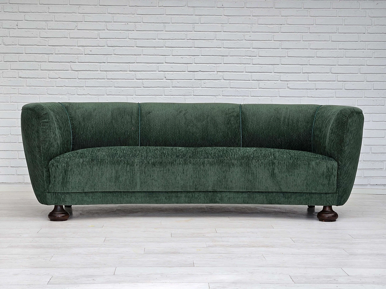 Danish three-seater ash and green velvet sofa, 1960s 6