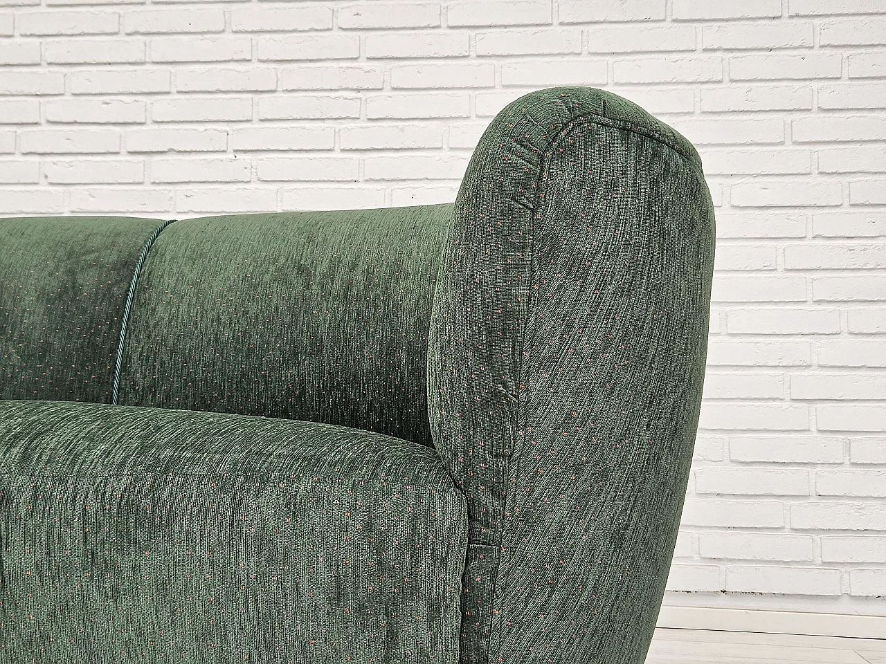 Danish three-seater ash and green velvet sofa, 1960s 8