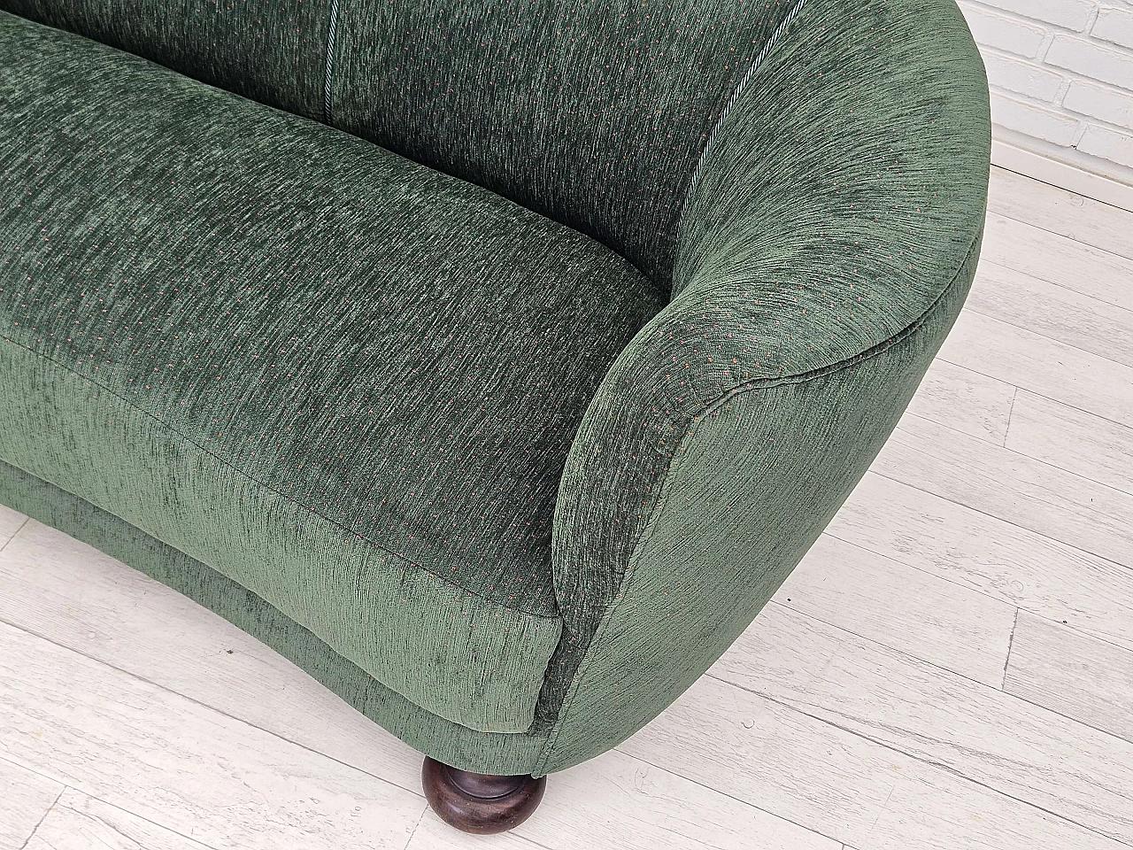 Danish three-seater ash and green velvet sofa, 1960s 9