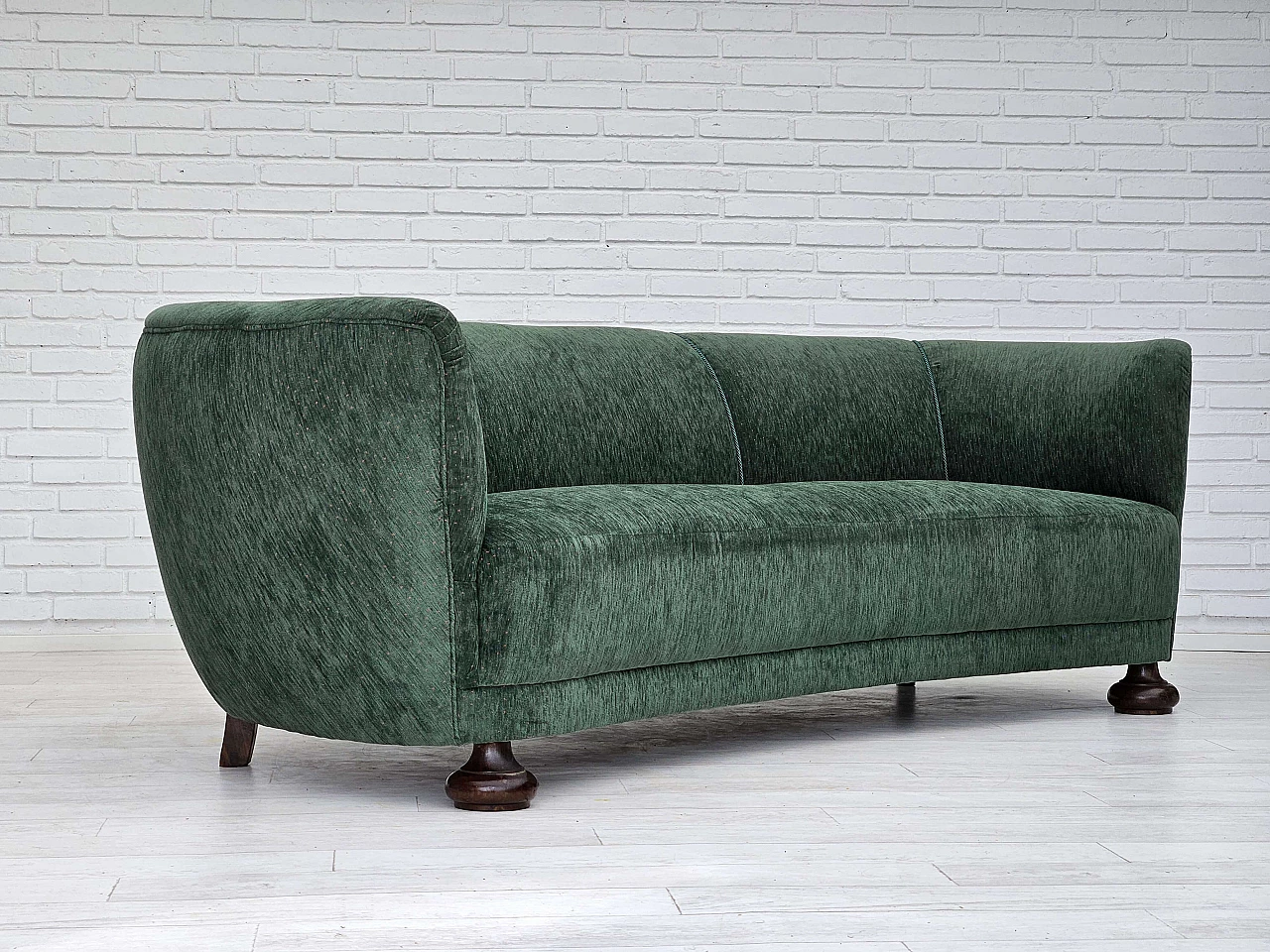 Danish three-seater ash and green velvet sofa, 1960s 10