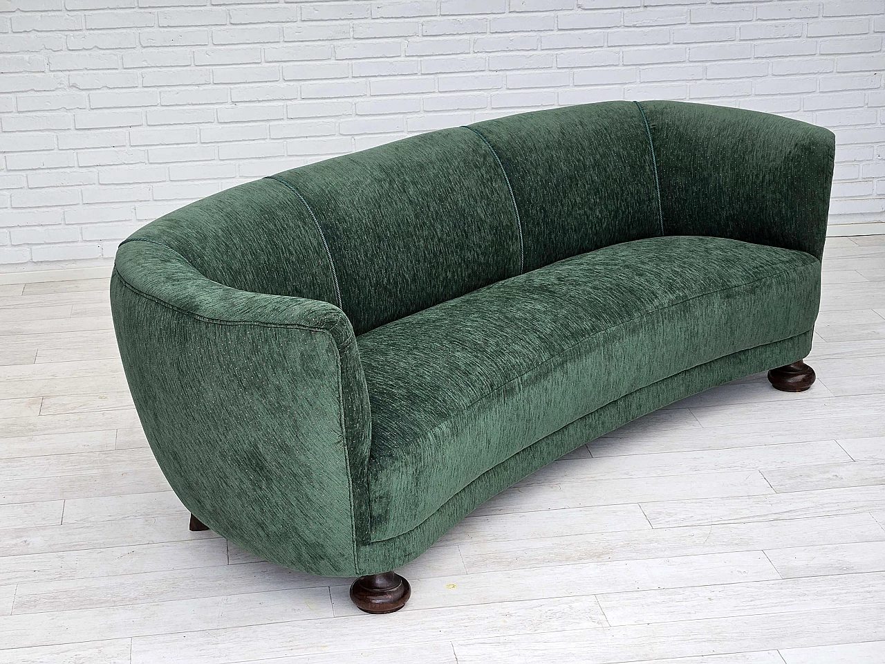 Danish three-seater ash and green velvet sofa, 1960s 11