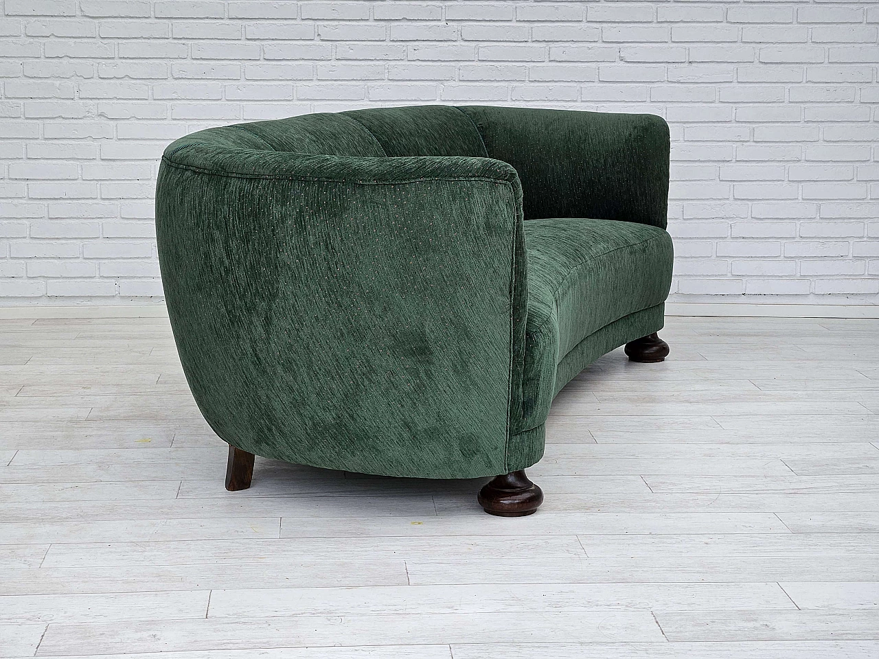 Danish three-seater ash and green velvet sofa, 1960s 12