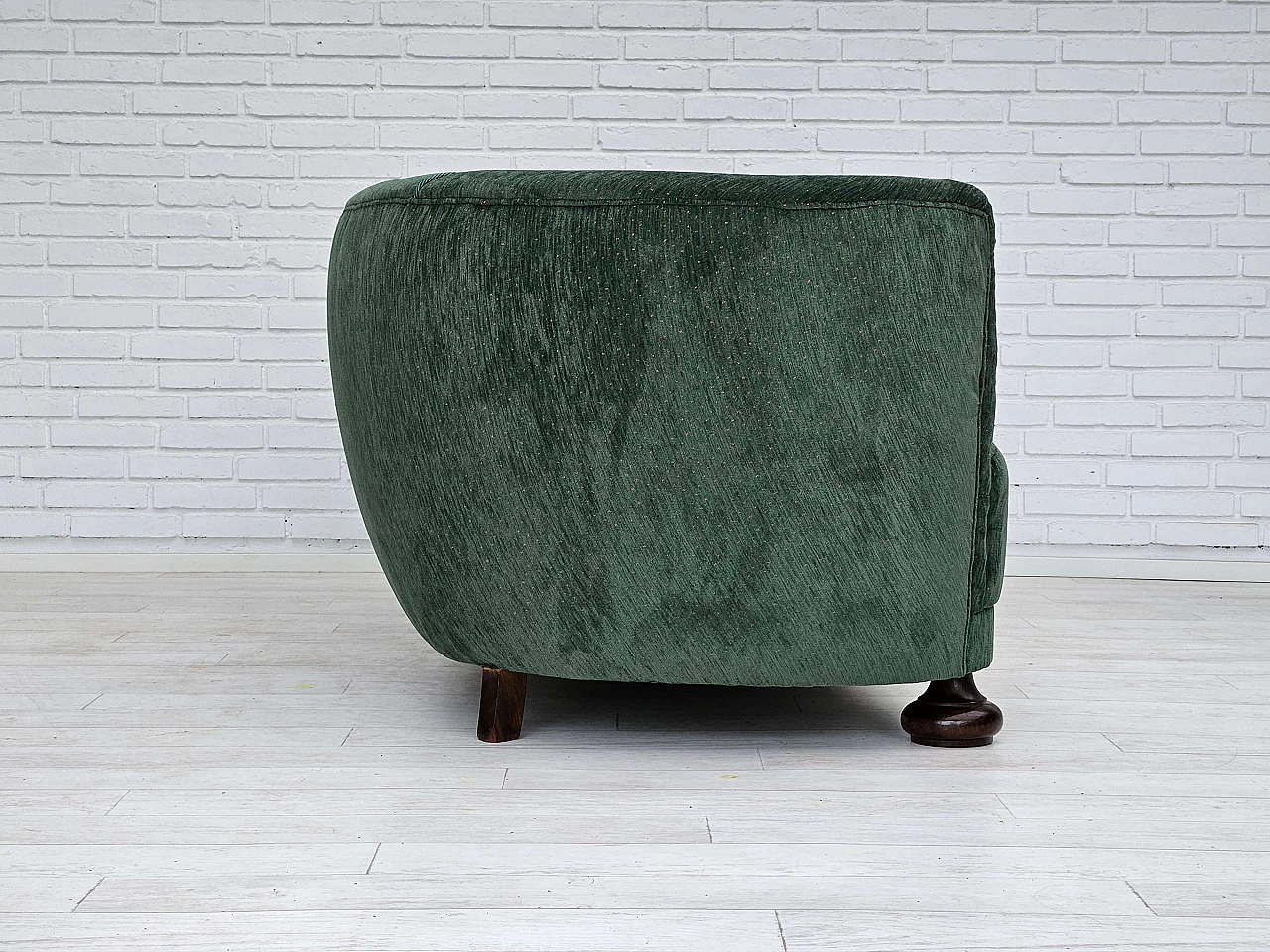 Danish three-seater ash and green velvet sofa, 1960s 13