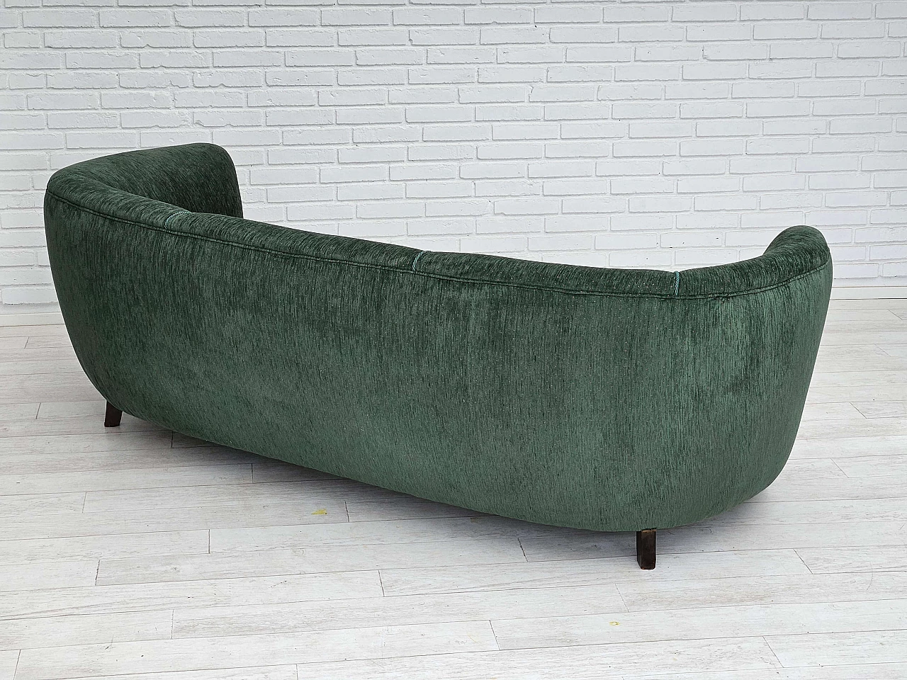 Danish three-seater ash and green velvet sofa, 1960s 14