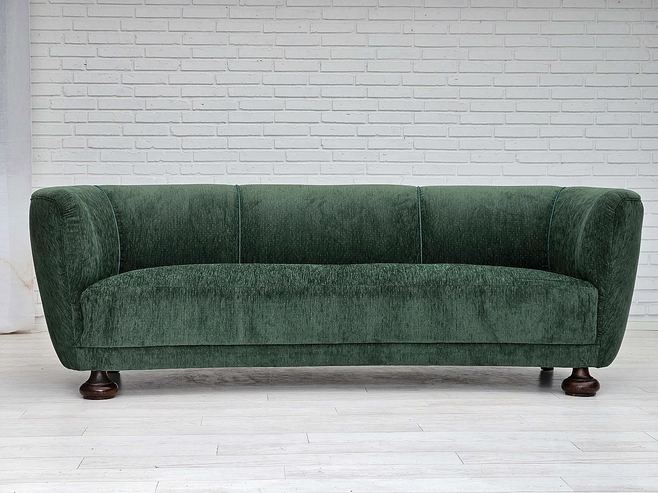 Danish three-seater ash and green velvet sofa, 1960s 16