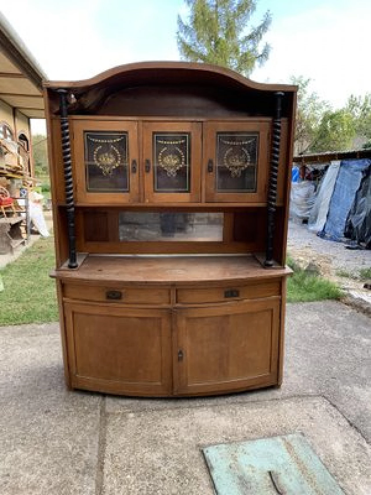 Hungarian Art Nouveau wood and glass sideboard, early 20th century 1