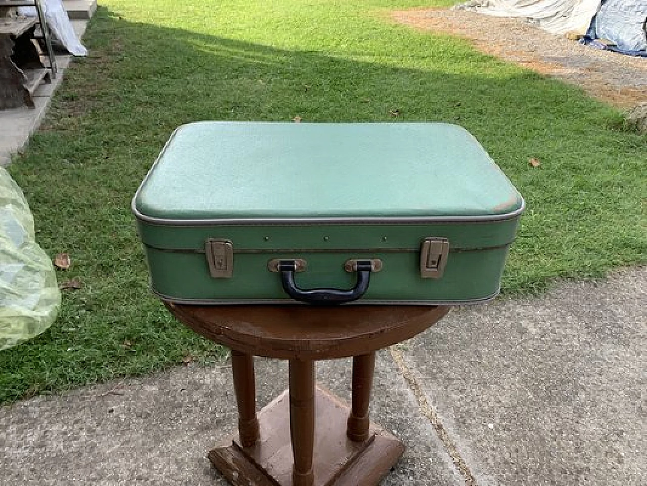 Hungarian green fabric suitcase, 1960s 1