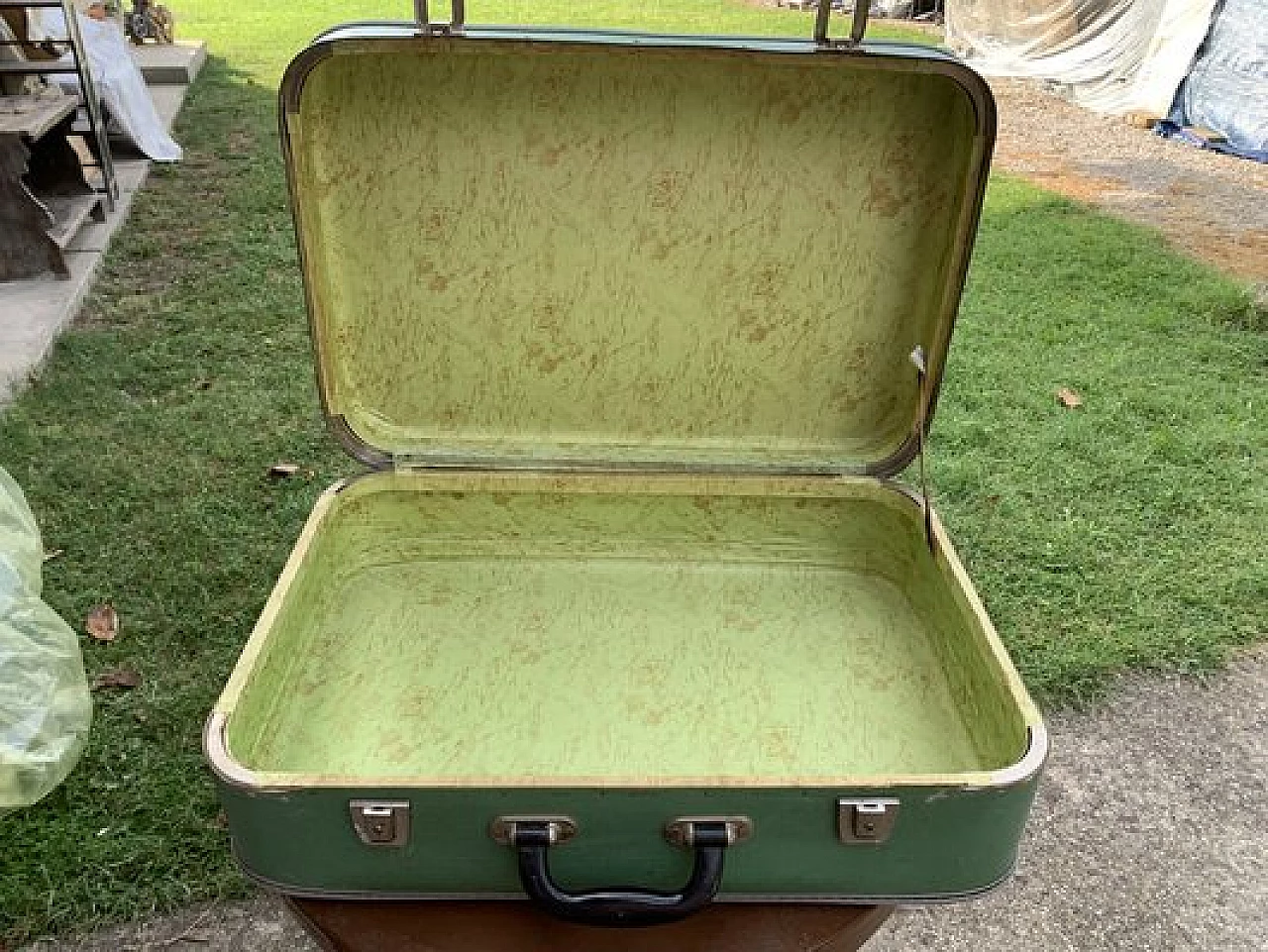 Hungarian green fabric suitcase, 1960s 2