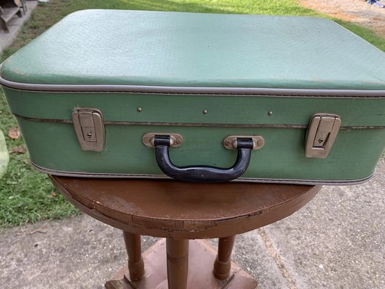 Hungarian green fabric suitcase, 1960s 5