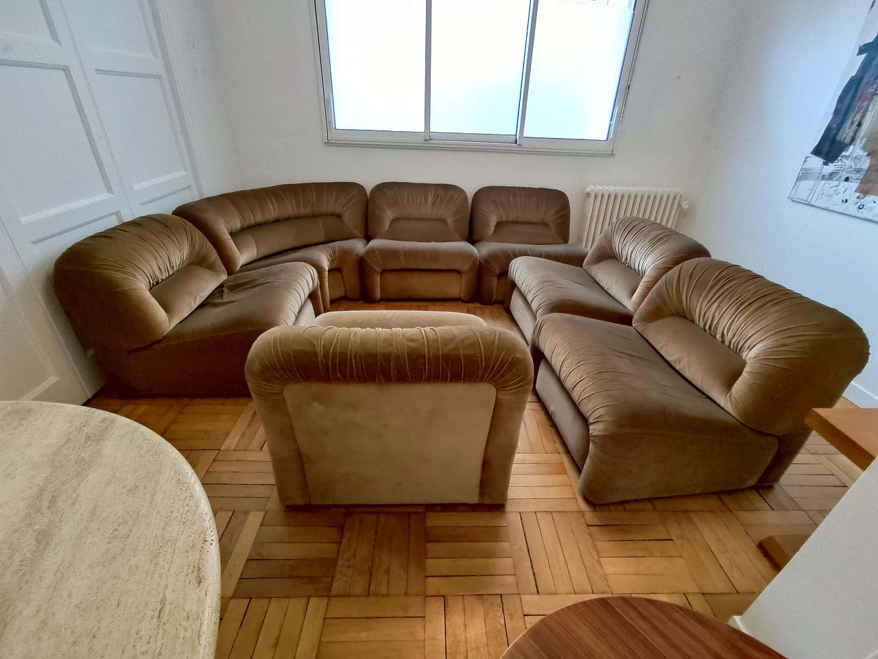 Seven-piece brown velvet sofa by Lev & Lev, 1970s 1