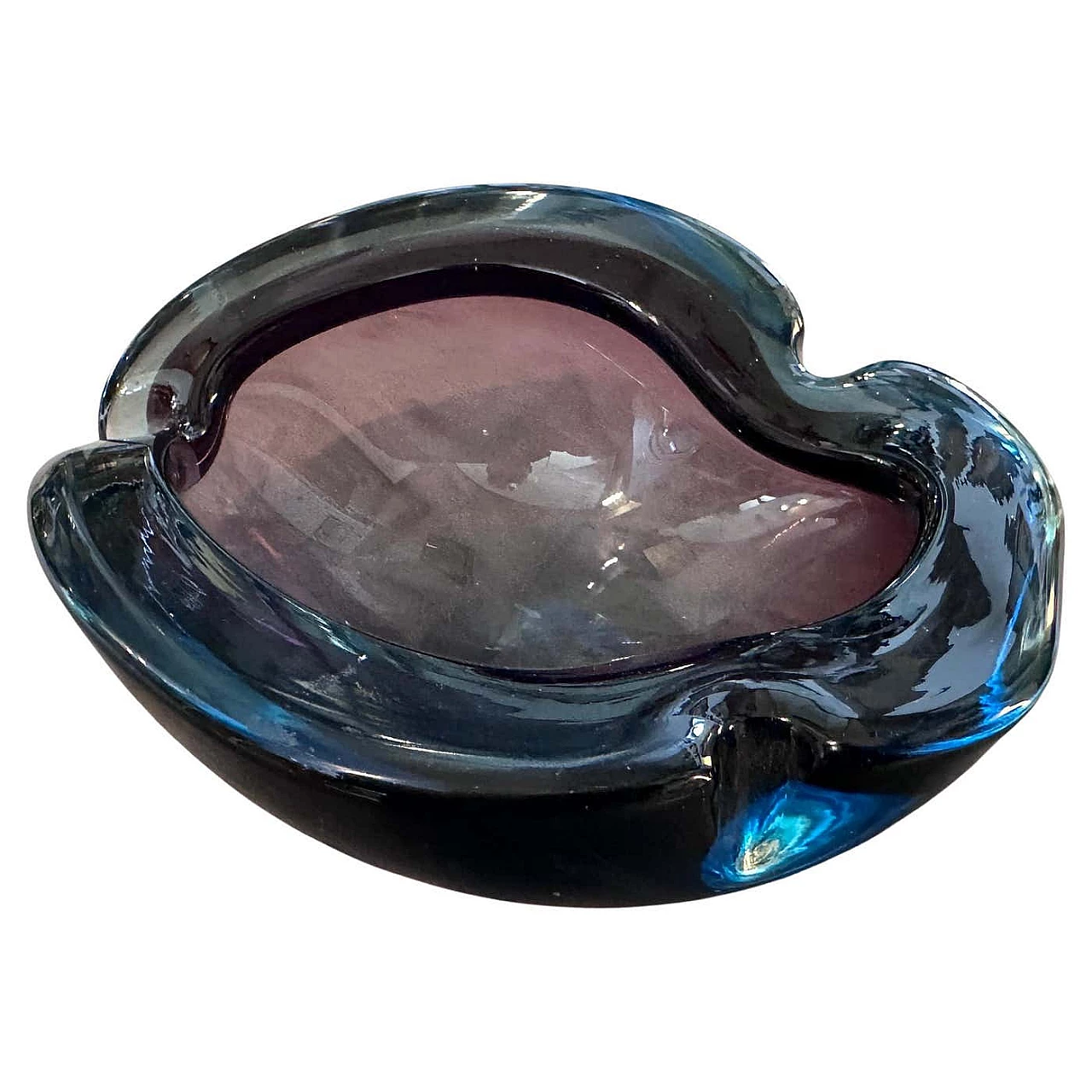 Blue and violet Murano glass ashtray attributed to Seguso, 1970s 1