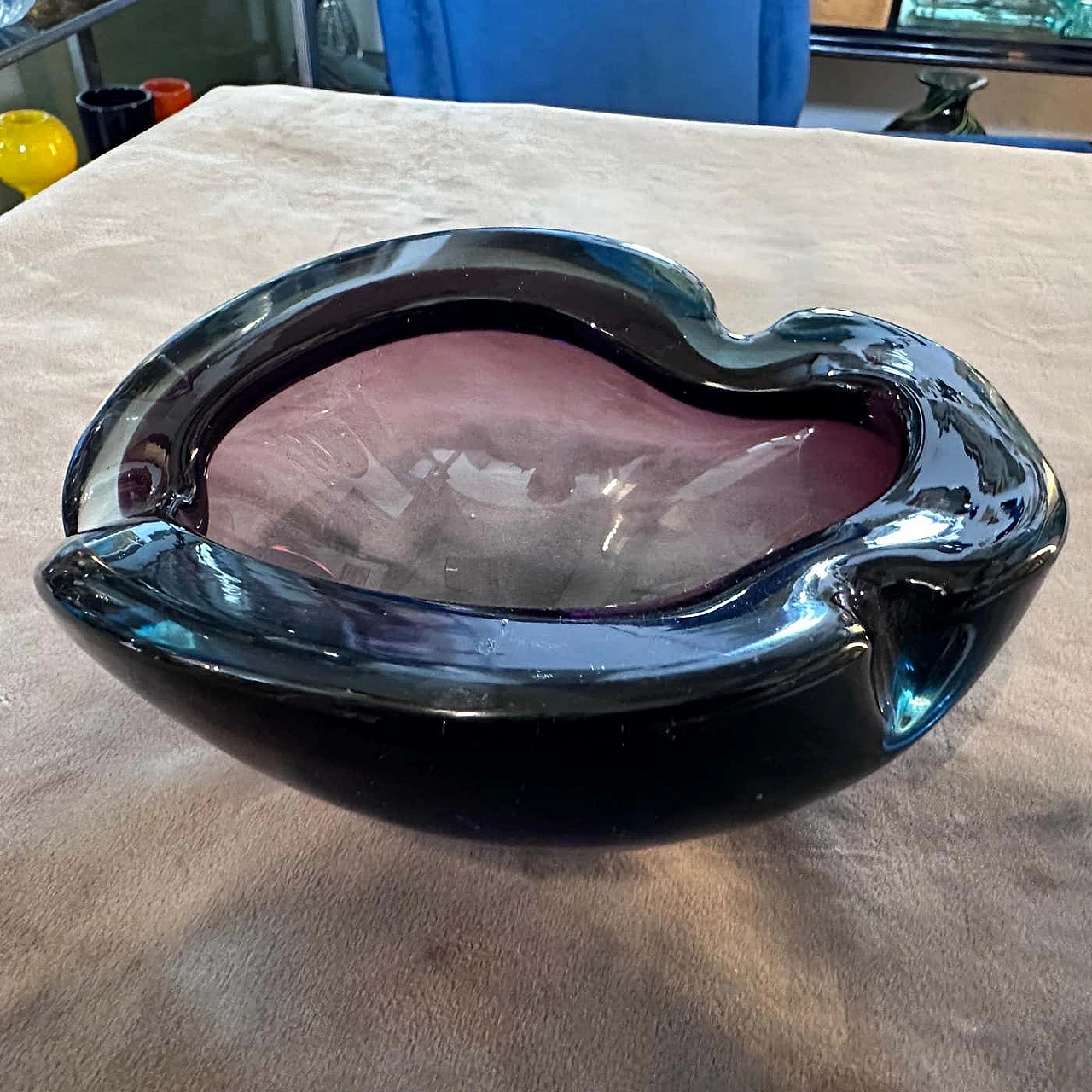 Blue and violet Murano glass ashtray attributed to Seguso, 1970s 2