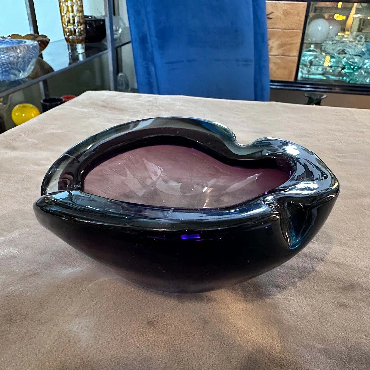 Blue and violet Murano glass ashtray attributed to Seguso, 1970s 5