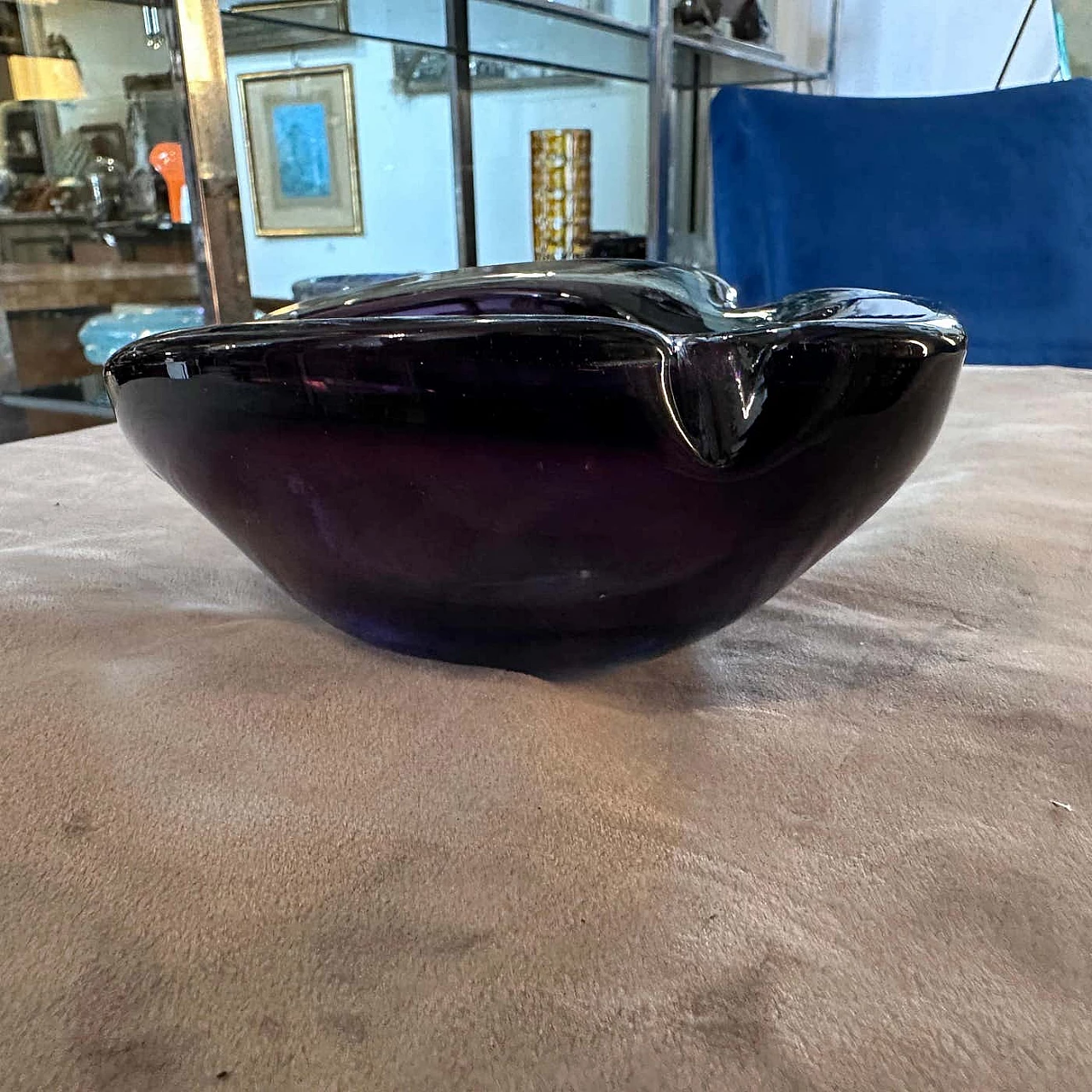 Blue and violet Murano glass ashtray attributed to Seguso, 1970s 6