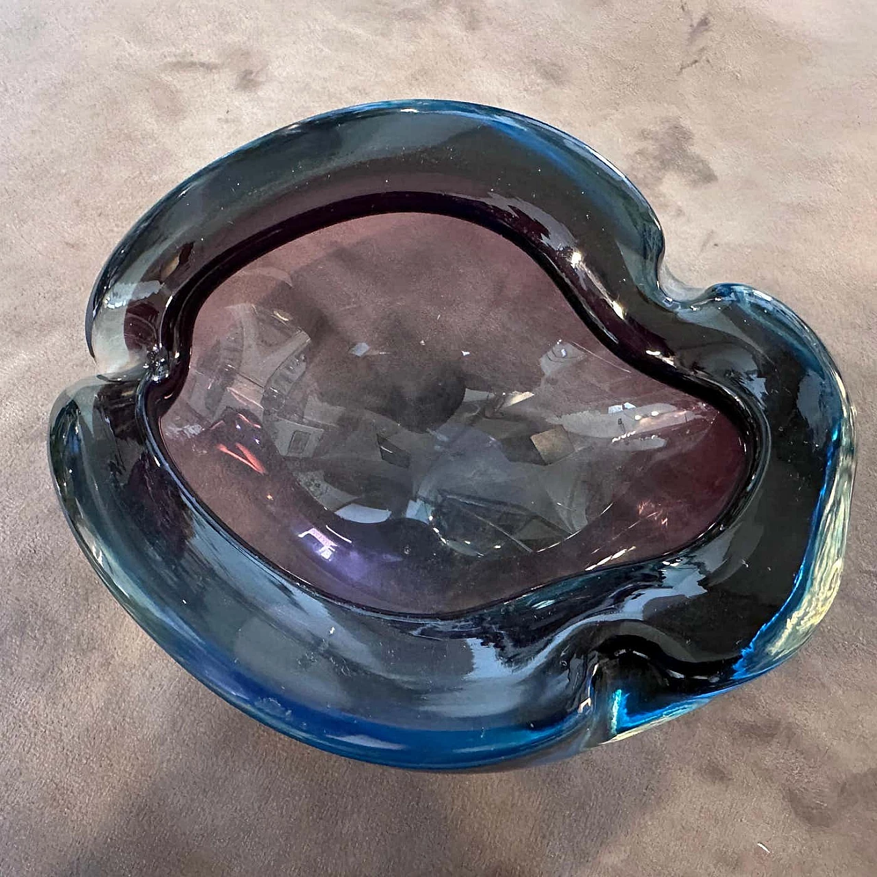 Blue and violet Murano glass ashtray attributed to Seguso, 1970s 7