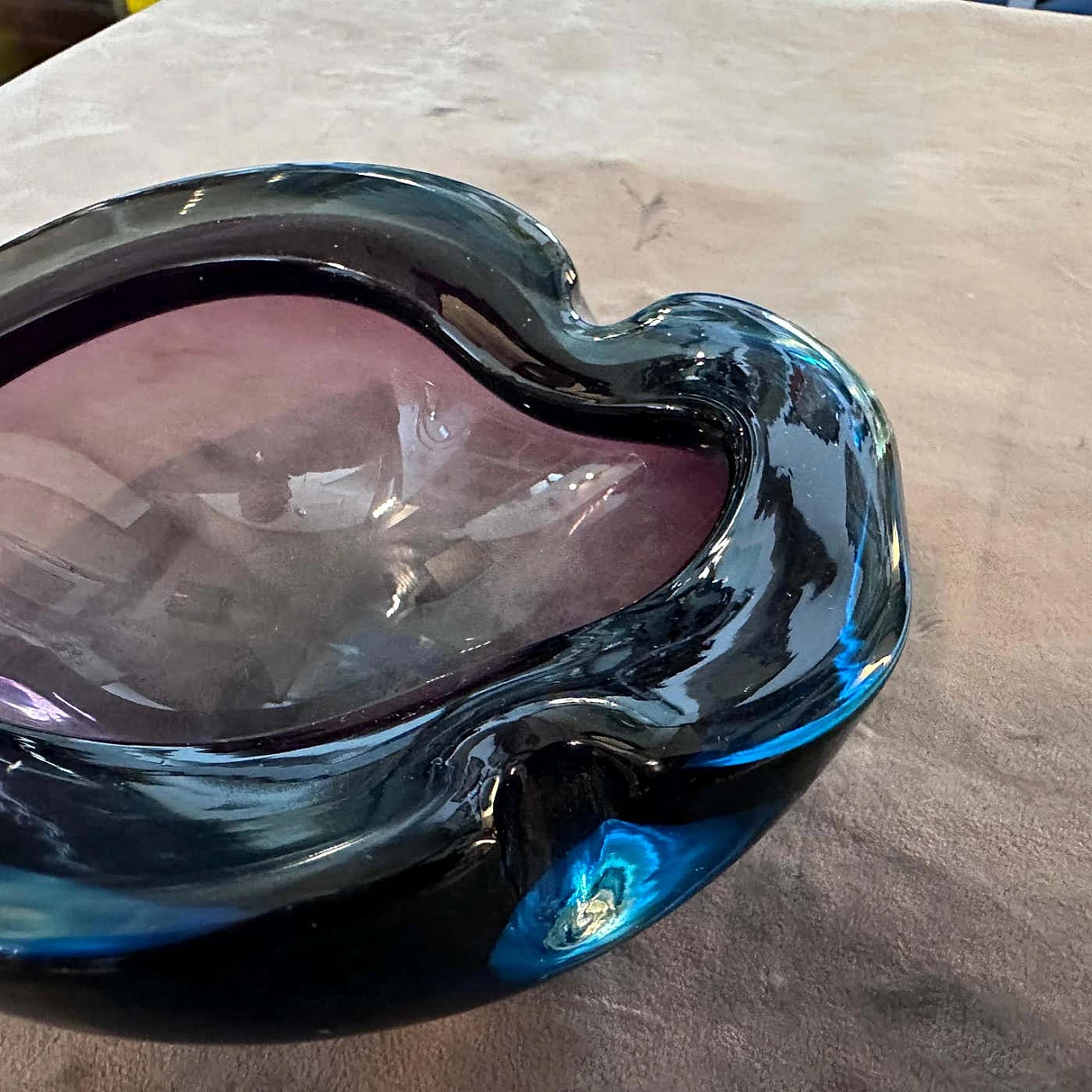 Blue and violet Murano glass ashtray attributed to Seguso, 1970s 9