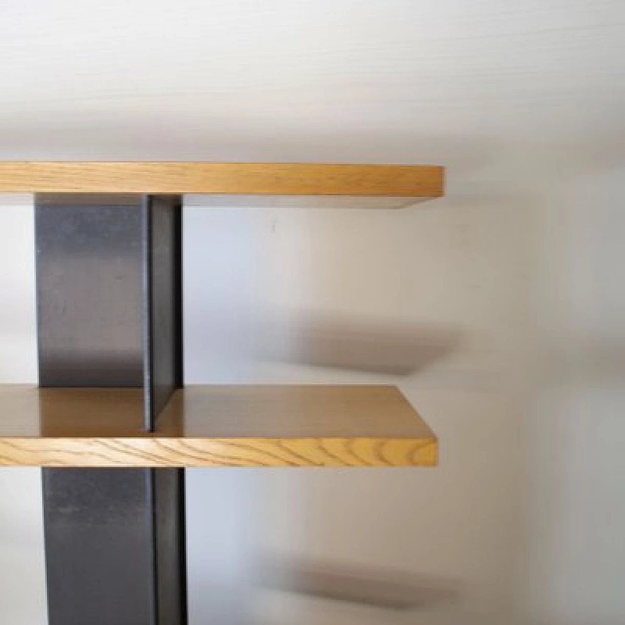 Modernist Foltern shelves with black steel plate brackets by Charlotte Perriand, 1970s 3