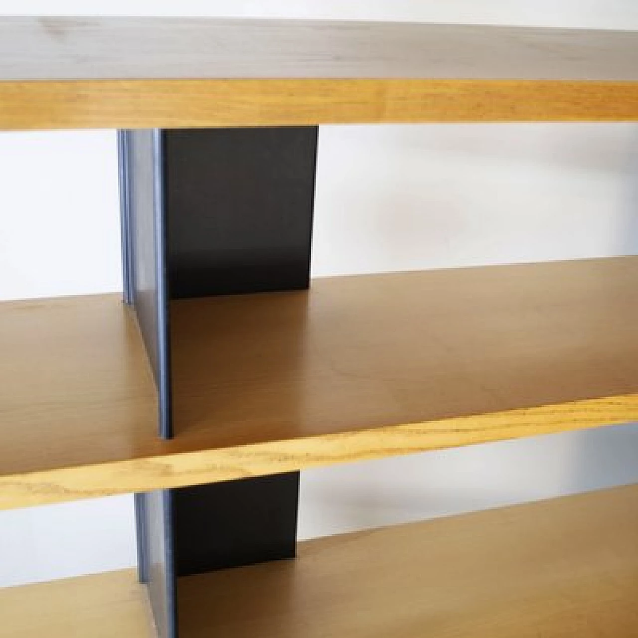 Modernist Foltern shelves with black steel plate brackets by Charlotte Perriand, 1970s 4