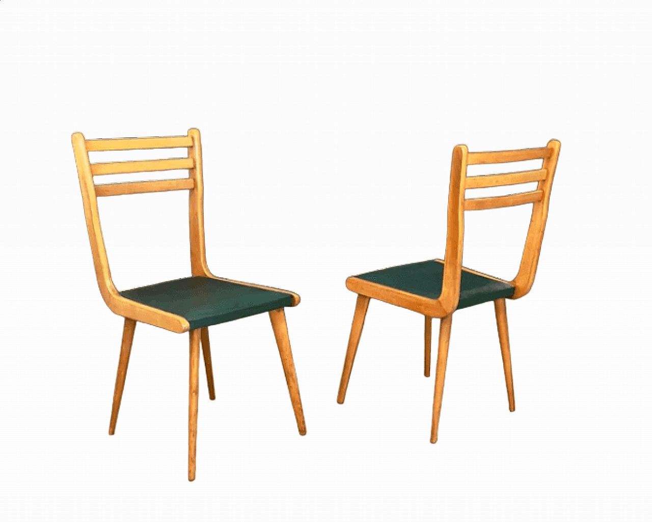 Pair of beech and leatherette chairs by Reguitti, 1950s 4