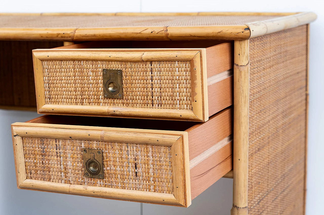 Desk and chair in bamboo, wicker and Vienna straw, 1970s 3