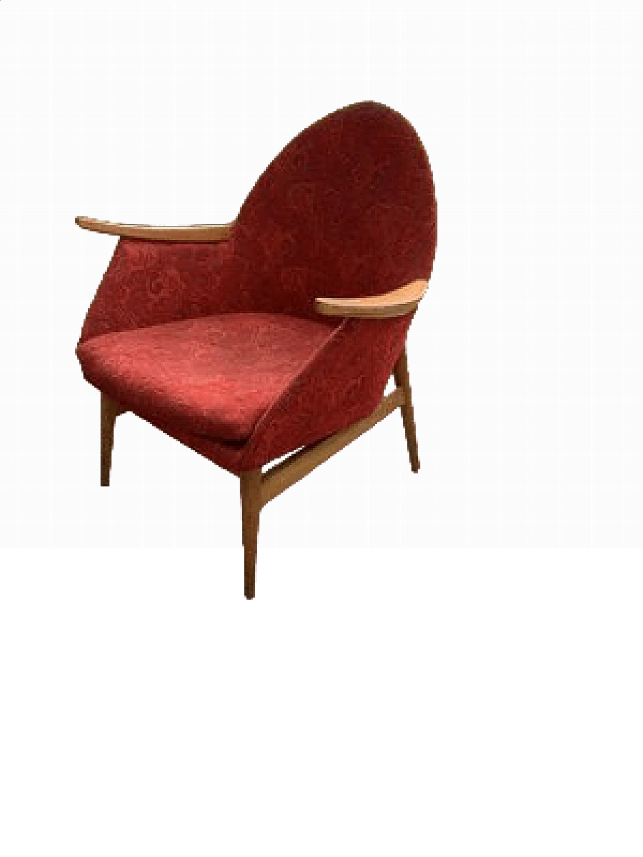 Scandinavian style wood and red fabric armchair, 1960s 9