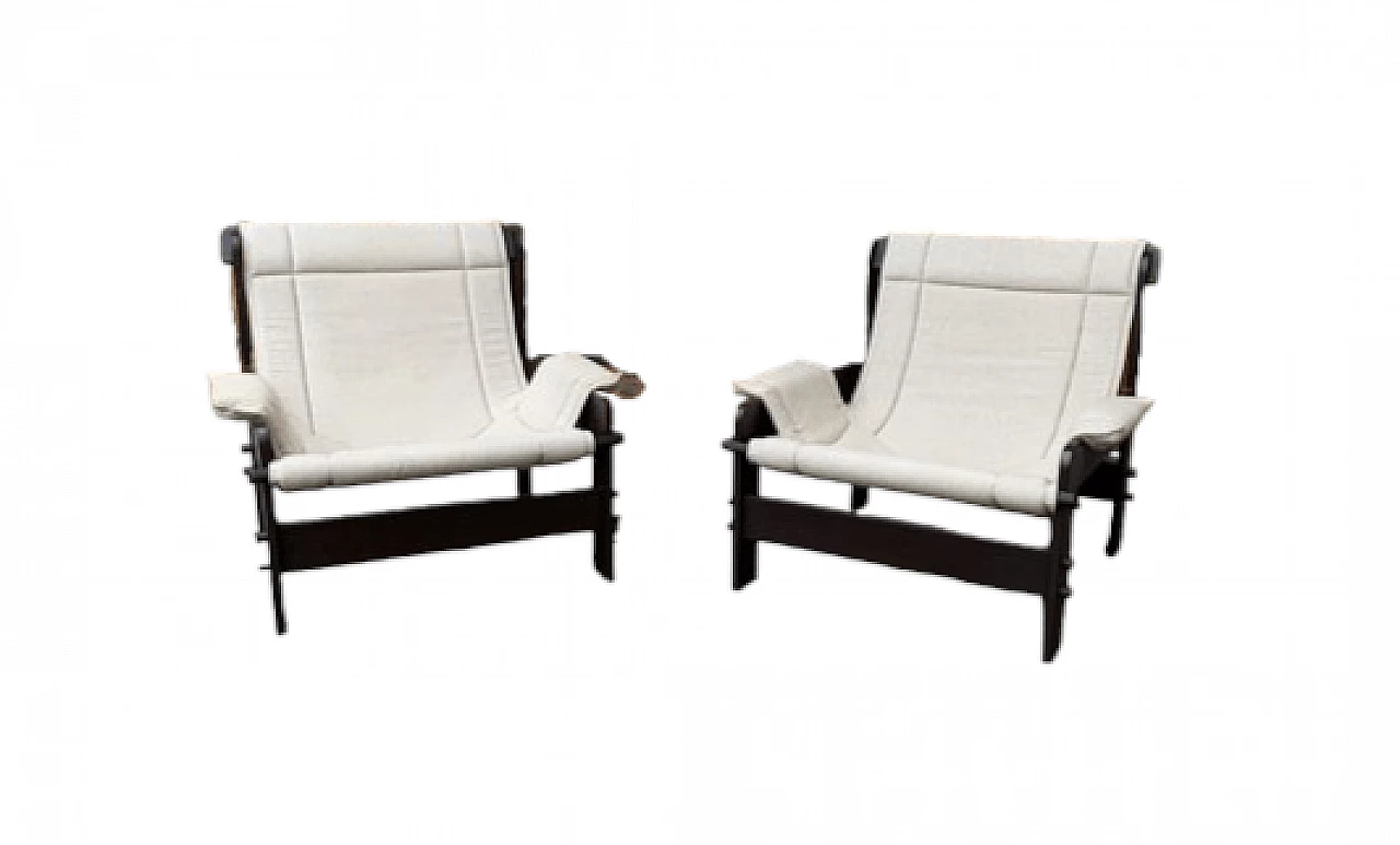 Pair of wood and fabric armchairs by Képcsarnok, 1970s 6