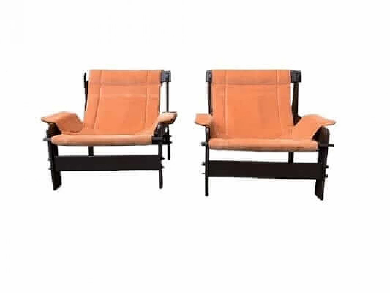 Pair of wood and orange velvet armchairs by Képcsarnok, 1970s 9