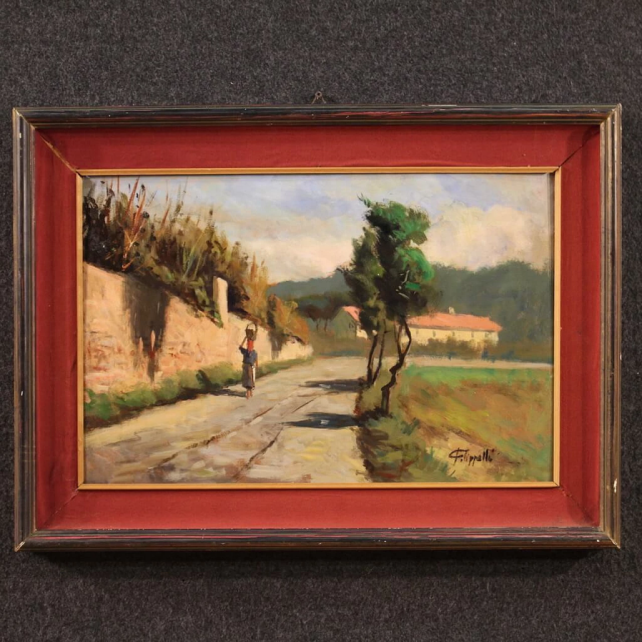 Cafiero Filippelli, paesaggio di campagna, dipinto a olio su masonite 1