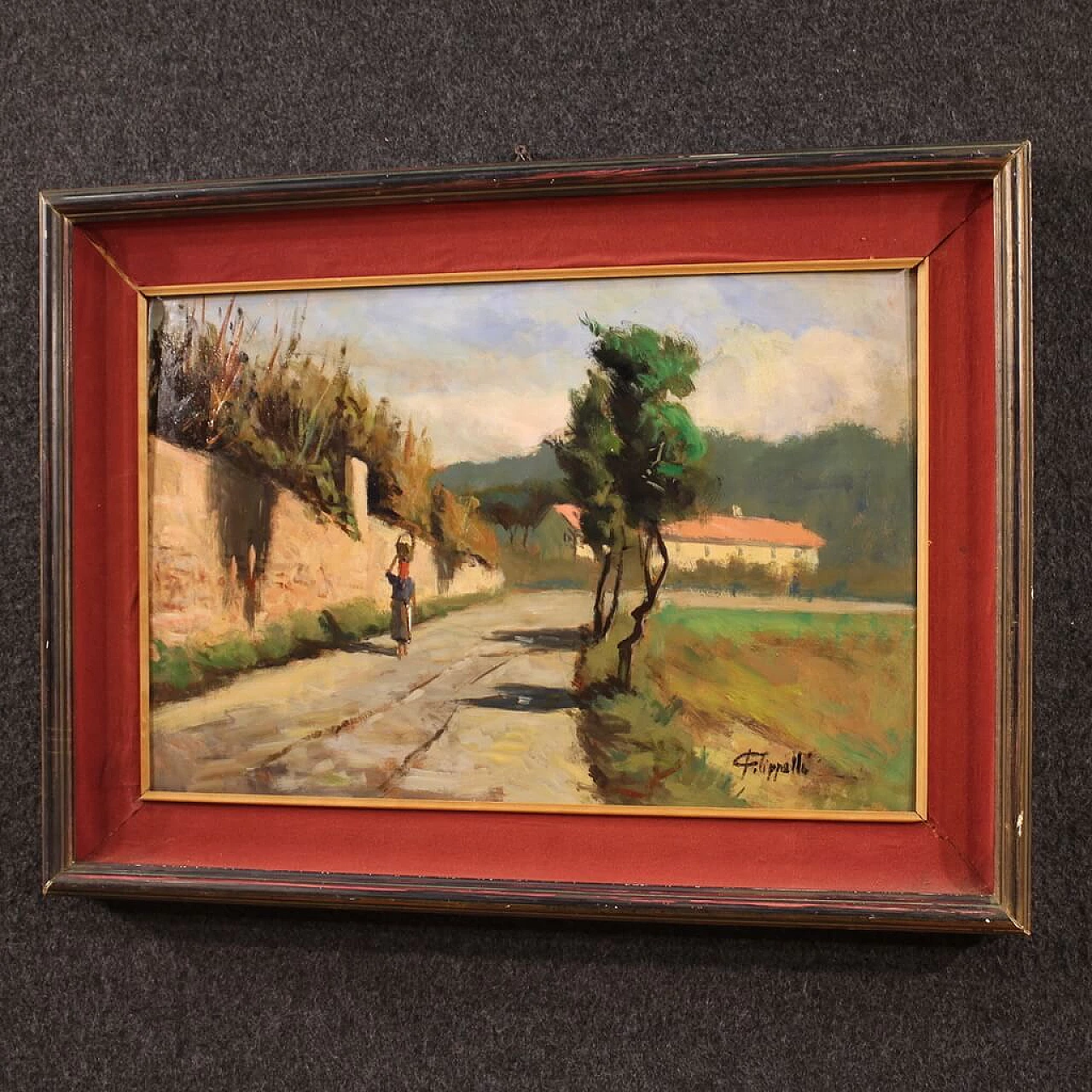 Cafiero Filippelli, paesaggio di campagna, dipinto a olio su masonite 8