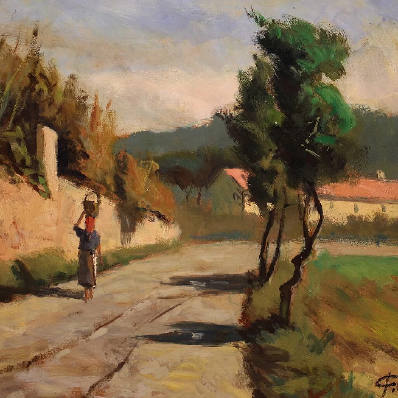 Cafiero Filippelli, paesaggio di campagna, dipinto a olio su masonite 12