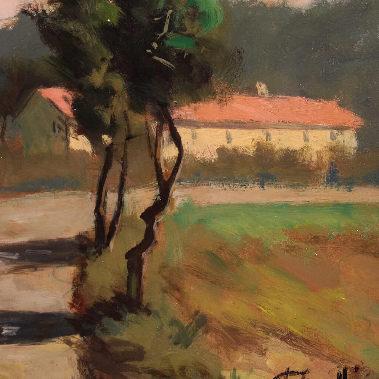 Cafiero Filippelli, paesaggio di campagna, dipinto a olio su masonite 15