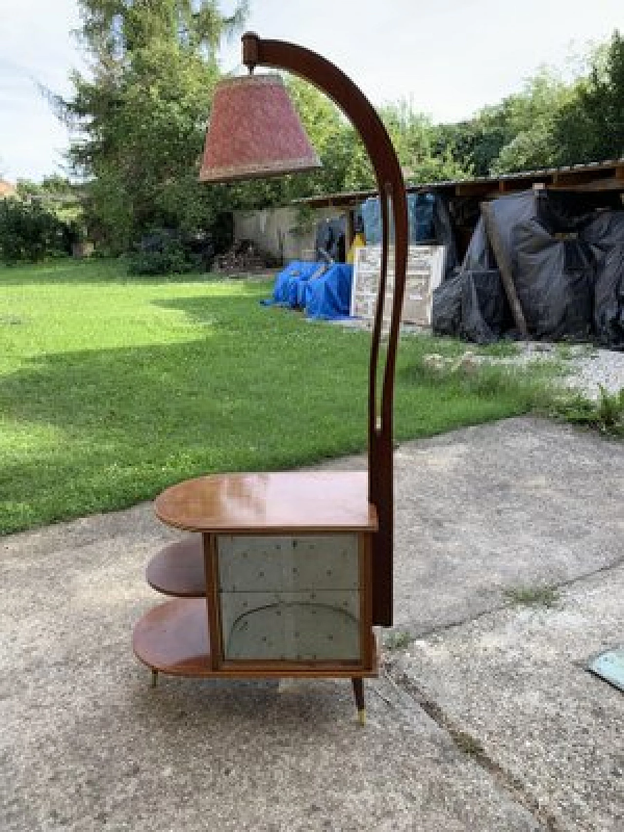 Walnut cocktail bar cabinet with lamp stand by Wilhelm Krechlok KG, 1950s 1