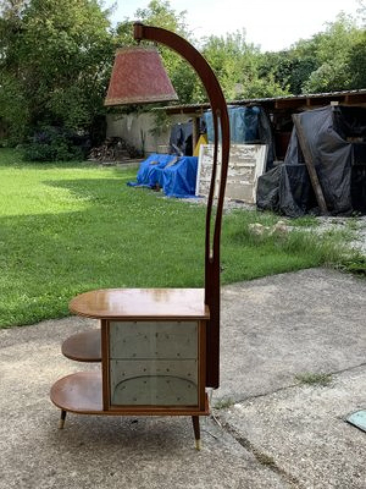 Walnut cocktail bar cabinet with lamp stand by Wilhelm Krechlok KG, 1950s 3