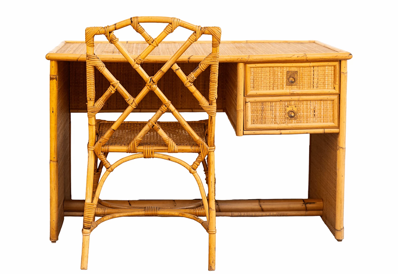 Desk and chair in bamboo, wicker and Vienna straw, 1970s 11