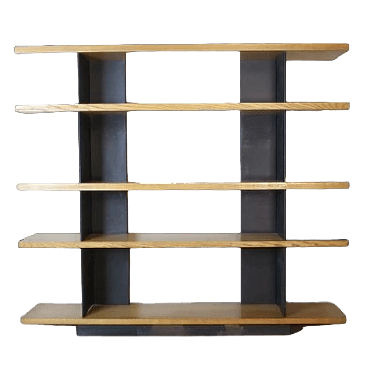 Modernist Foltern shelves with black steel plate brackets by Charlotte Perriand, 1970s 11