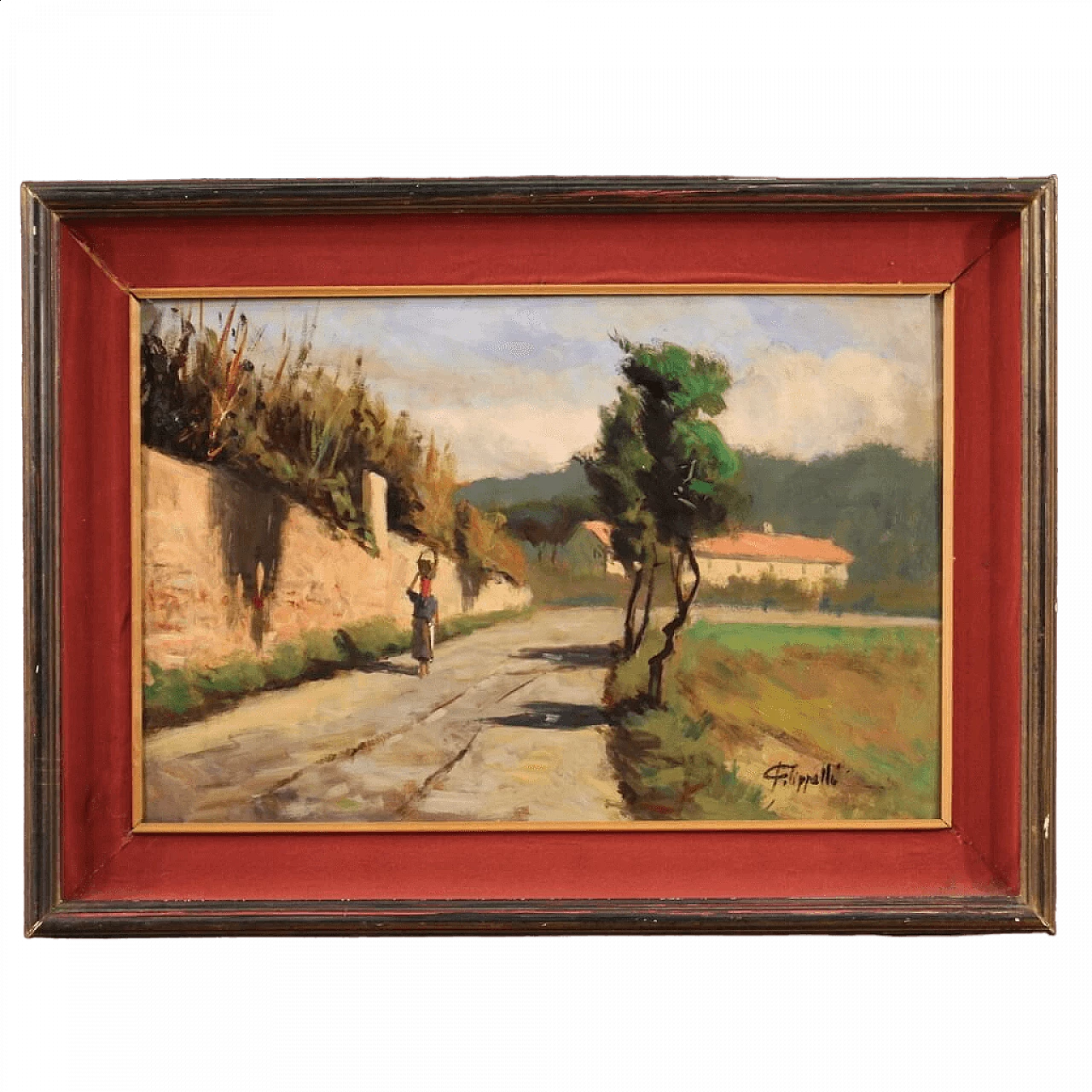 Cafiero Filippelli, paesaggio di campagna, dipinto a olio su masonite 16