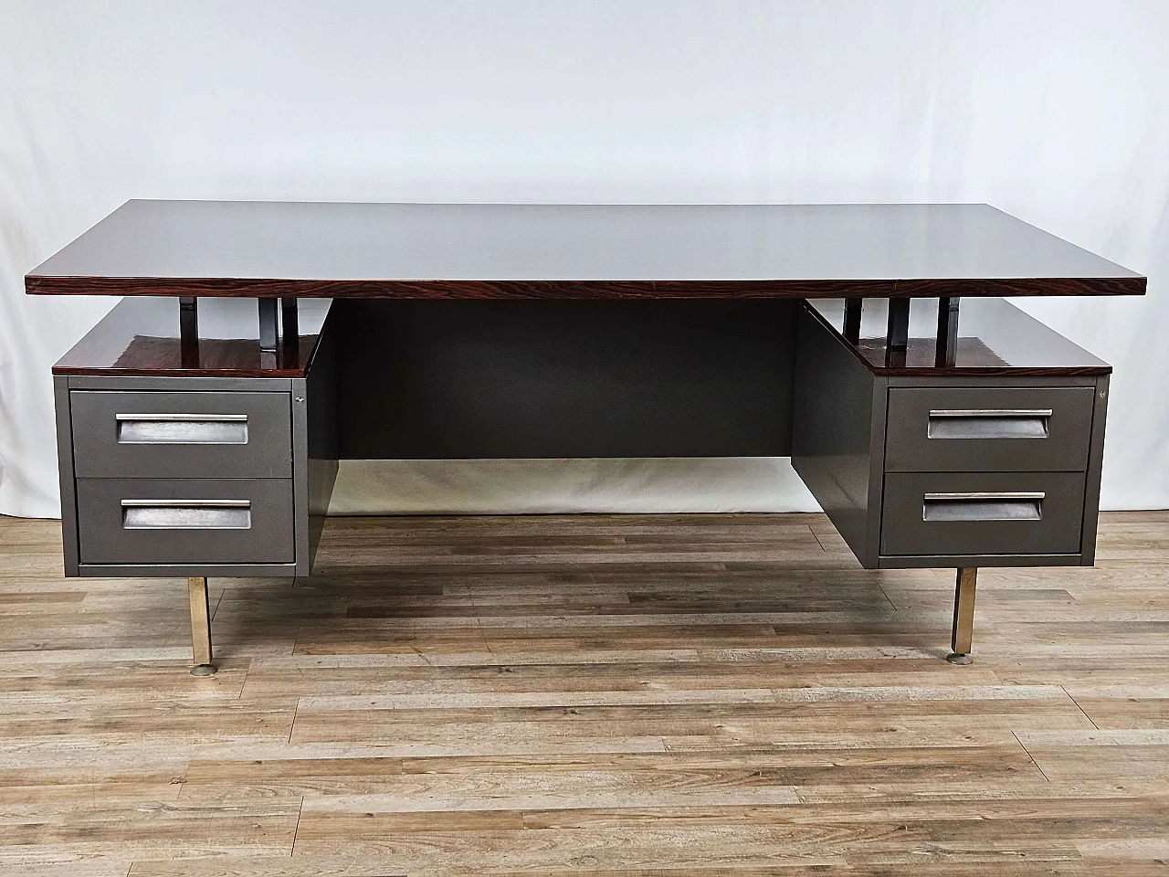 Iron desk with rosewood laminate top by Mobiltecnica Torino, 1970s 1