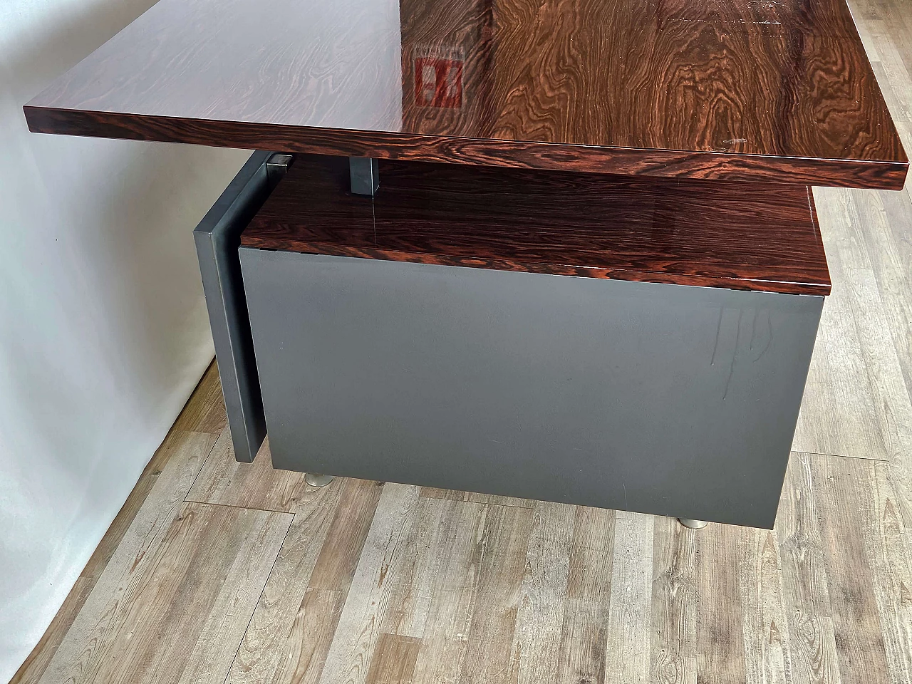 Iron desk with rosewood laminate top by Mobiltecnica Torino, 1970s 2