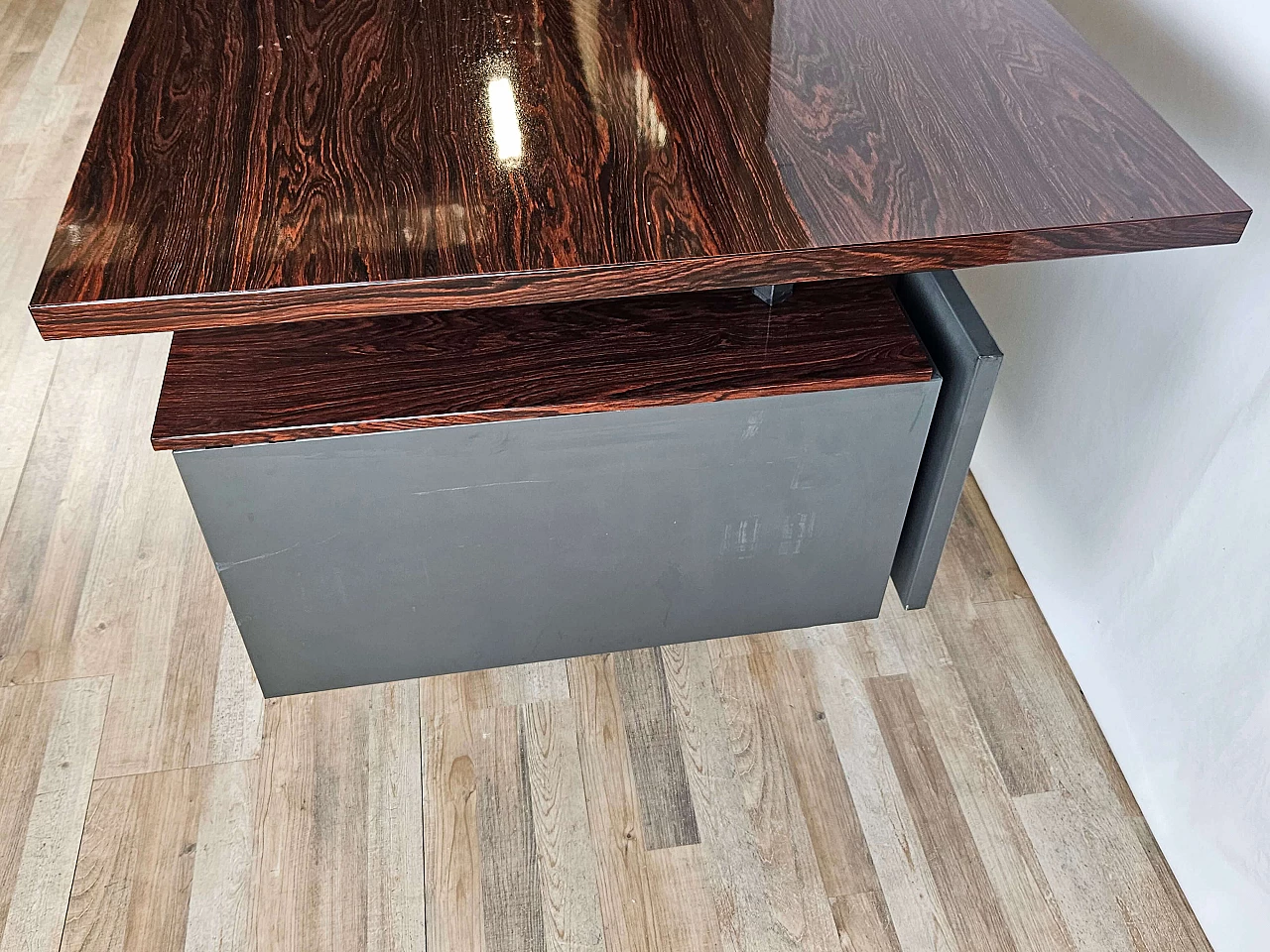 Iron desk with rosewood laminate top by Mobiltecnica Torino, 1970s 3