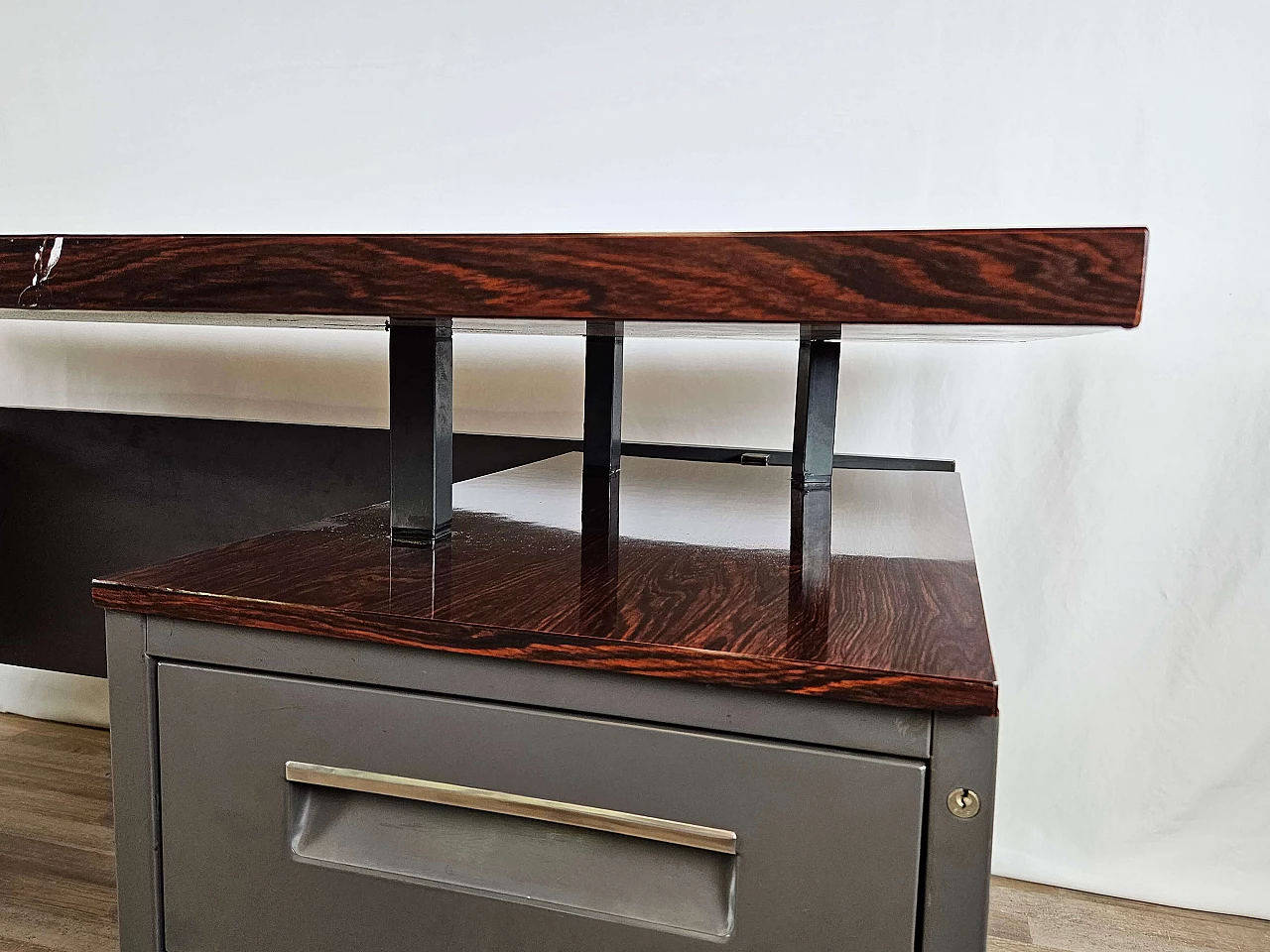 Iron desk with rosewood laminate top by Mobiltecnica Torino, 1970s 9